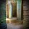 Ancient stone cistern with arched columns and dramatic sunlight beam in underground chamber of Etruscan ruins in Volterra, Italy
