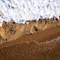 Close-up view of white foamy water washing over textured golden sand at Lake Tahoe beach in Bijou, California