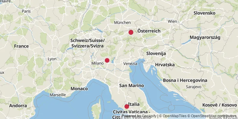 Map showing photo locations in Austria and Italy