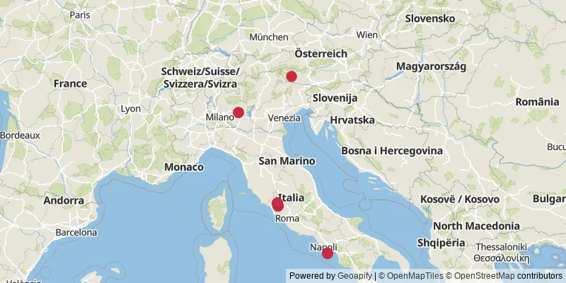 Map showing photo locations in Italy and Austria
