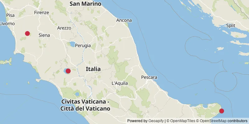 Map showing photo locations in Pisa, Viterbo, and Foggia