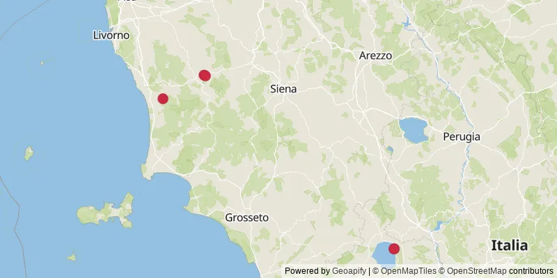 Map showing photo locations in Pisa and Viterbo