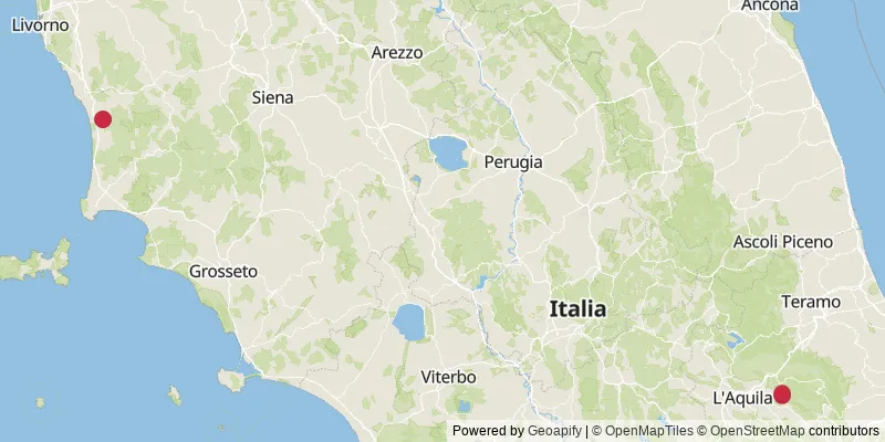 Map showing photo locations in Livorno and L'Aquila