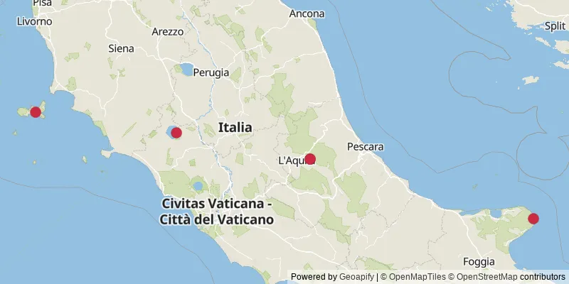 Map showing photo locations in Livorno, Viterbo, Abruzzo, and Foggia
