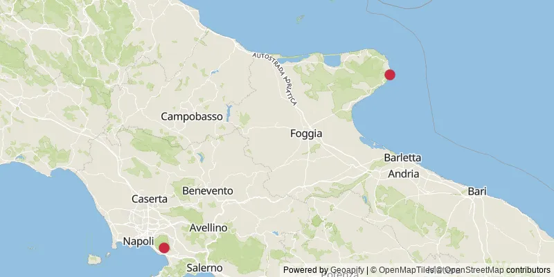 Map showing photo locations in Naples and Foggia