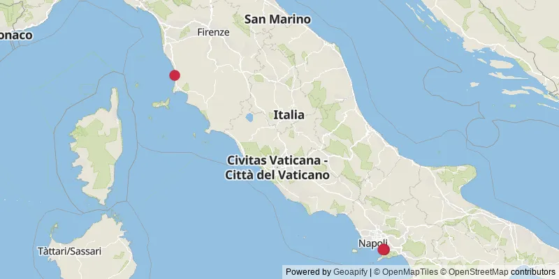 Map showing photo locations in Livorno and Naples