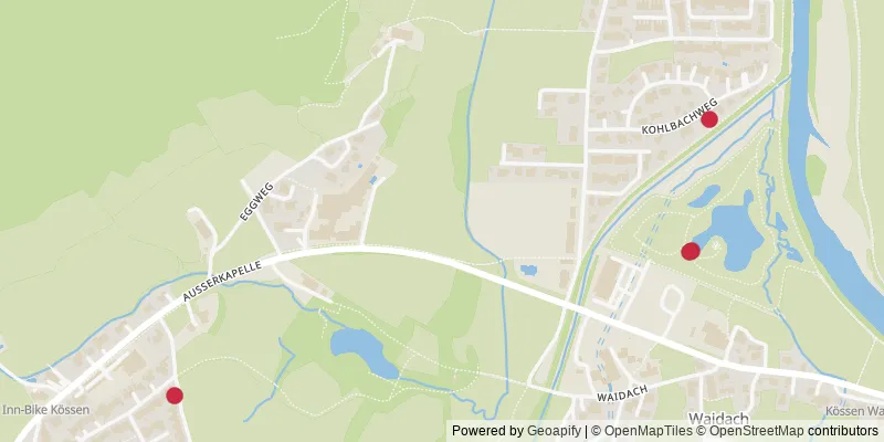 Map showing photo locations in Waidach, Kössen, and Erlau