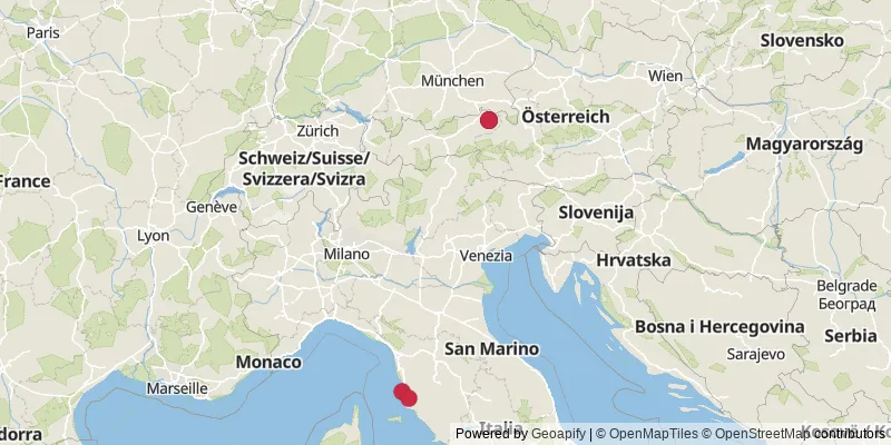 Map showing photo locations in Austria and Italy