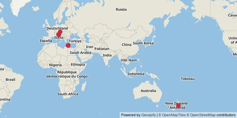 Map showing photo locations in Austria, New Zealand, Greece, and Czechia