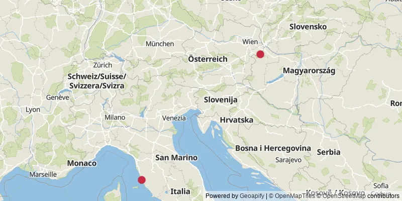 Map showing photo locations in Italy and Austria