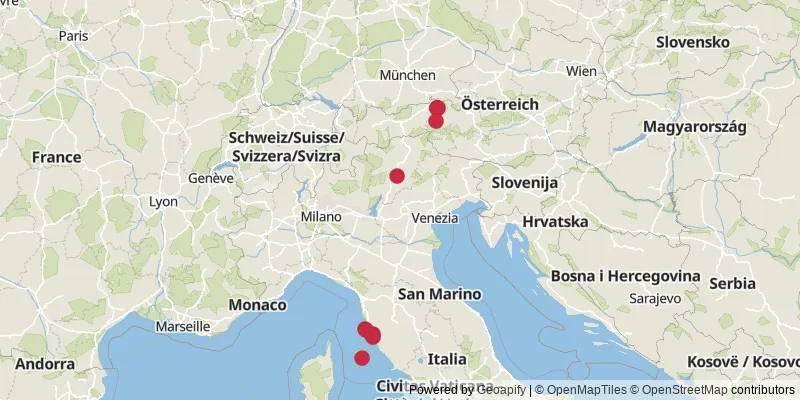 Map showing photo locations in Austria and Italy
