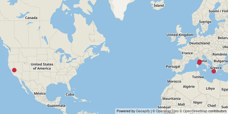 Map showing photo locations in Italy, Greece, and United States