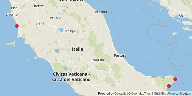 Map showing photo locations in Livorno and Foggia