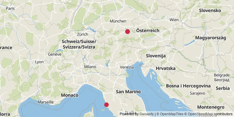 Map showing photo locations in Italy and Austria