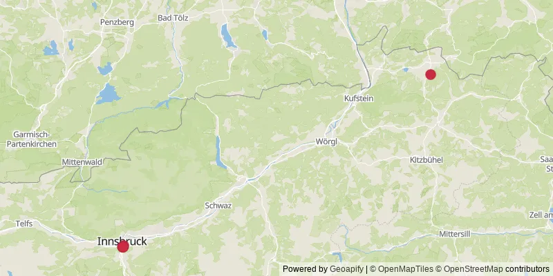 Map showing photo locations in Bezirk Kitzbühel and Tyrol