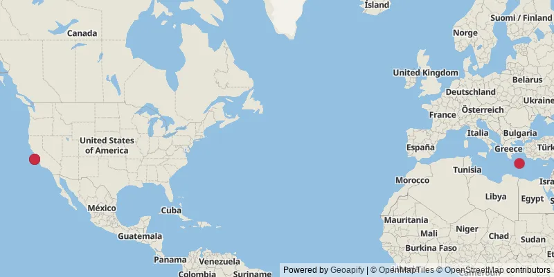 Map showing photo locations in United States and Greece