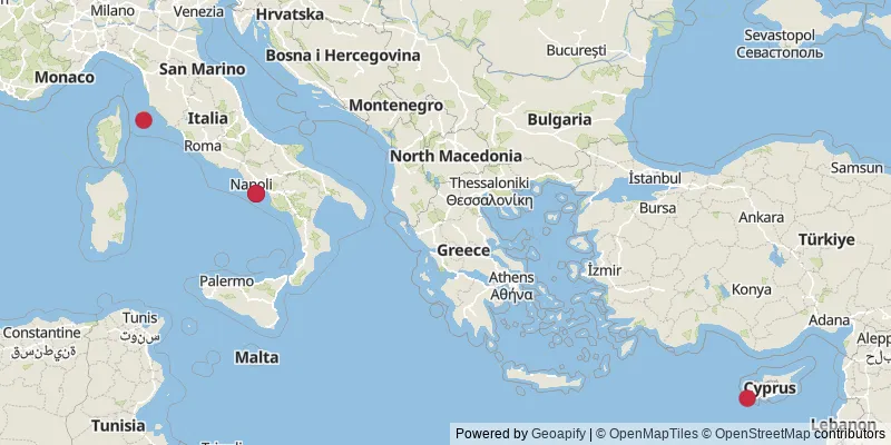 Map showing photo locations in Italy and Cyprus