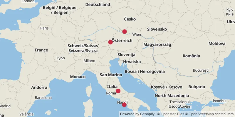Map showing photo locations in Austria, Italy, and Czechia