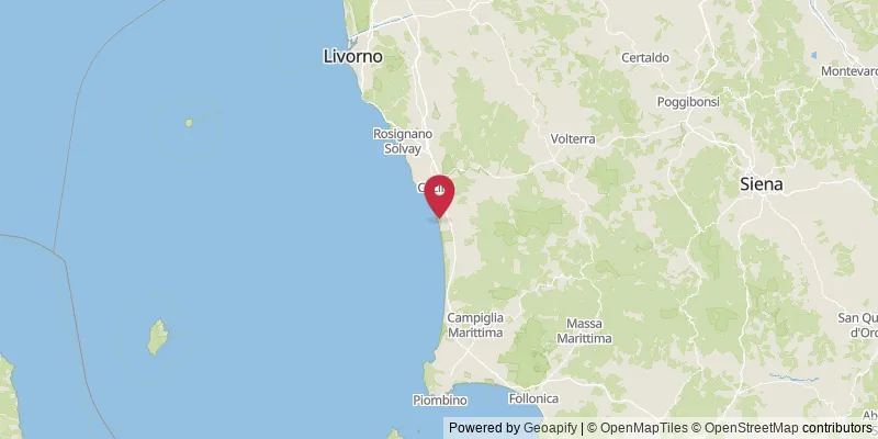 Map showing location at Marina di Bibbona, Livorno, Italy