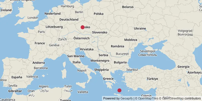 Map showing photo locations in Greece and Czechia