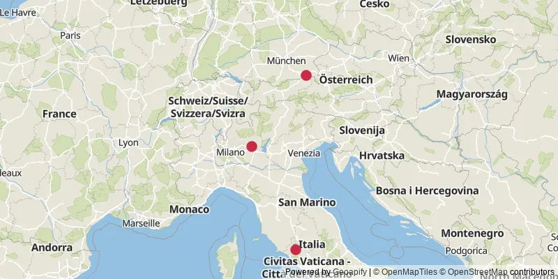 Map showing photo locations in Italy and Germany